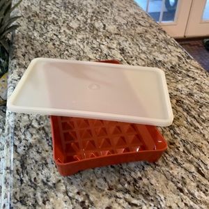 Tupperware marinating food storage container with sealing lid vintage rust color